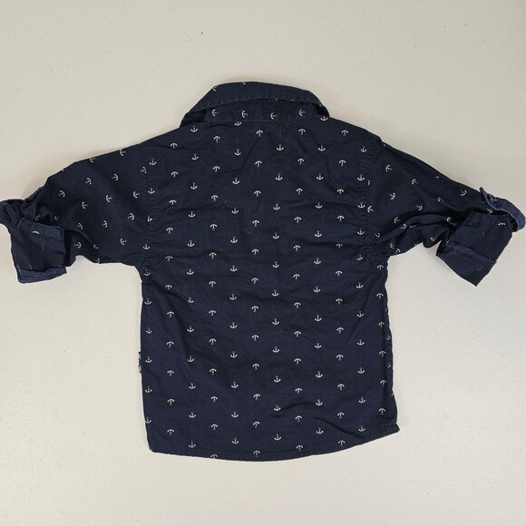 Boys 2T Anchor Boat Formal Church Anchor Boat Nautical Bttn Down Shirt Navy Blue - Picture 2 of 14